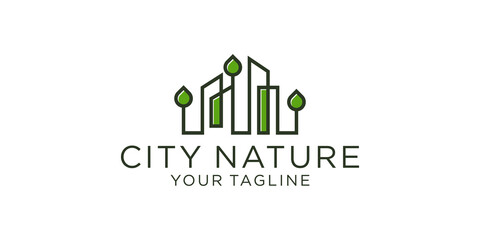 Building logo with eco symbol in green color design template