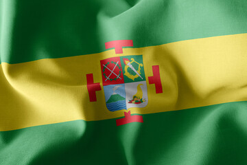 3D illustration flag of Cauca is a region of Colombia. Waving on