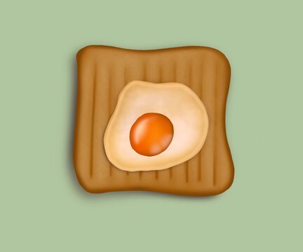 Toast icon illustration with eggs on green background.Breakfast concept.