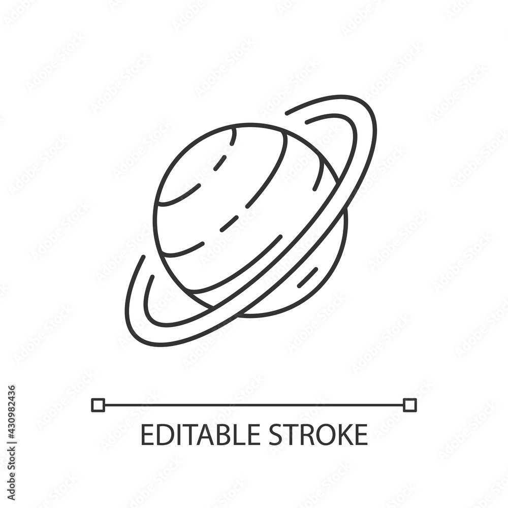Poster saturn linear icon. sixth planet from sun. gas giant space body with gas ring around it. thin line c