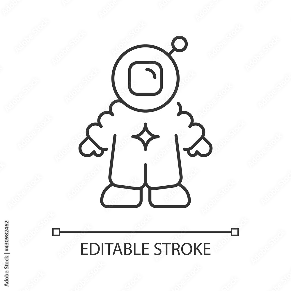 Poster astronaut linear icon. person trained by spaceflight program. crew member on board of spacecraft. th