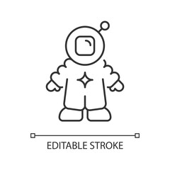 Astronaut linear icon. Person trained by spaceflight program. Crew member on board of spacecraft. Thin line customizable illustration. Contour symbol. Vector isolated outline drawing. Editable stroke