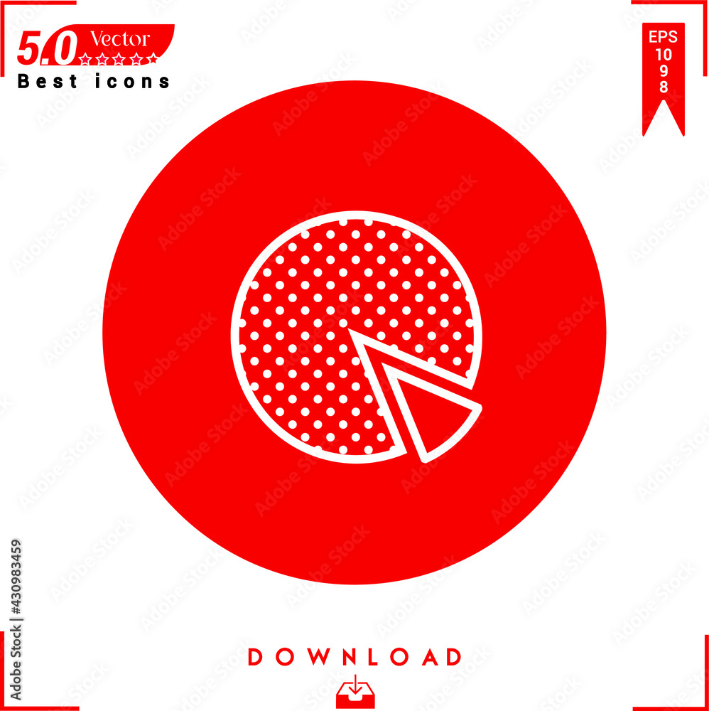 Poster outlines of a white pie-chart icon isolated on a red background. line symbol. graphic design, mobile