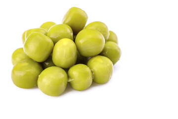 green canned peas, isolated on a white background.