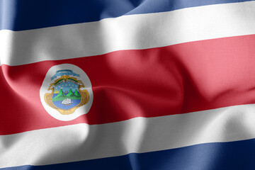 3D rendering illustration closeup flag of Costa Rica. Waving on
