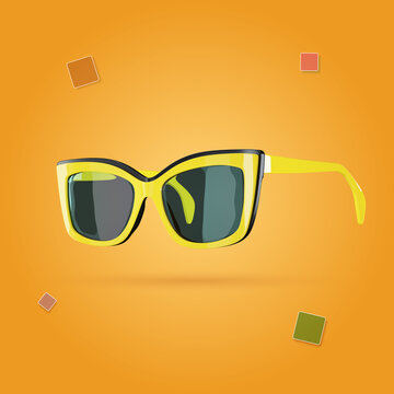 Yellow sunglasses on orange background. Summer vacation or shopping sale creative advertisement. Vector Illustration