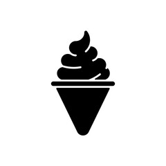 Ice cream cone black glyph icon. Cone-shaped frozen pastry. Soft serve. Frozen ingredients. Mixture from milk, sugar. Waffle cone, poke. Silhouette symbol on white space. Vector isolated illustration