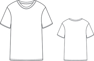 T-shirt vector illustration isolated, front and back view. Technical drawing for fashion designers
