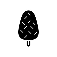 Vanilla ice cream with sprinkles black glyph icon. Adding texture to frozen chocolate dessert. Soft serve. Milk chocolate flavor. Silhouette symbol on white space. Vector isolated illustration