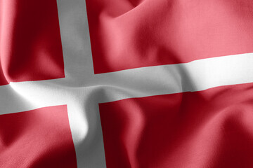 3D rendering illustration closeup flag of Denmark. Waving on the