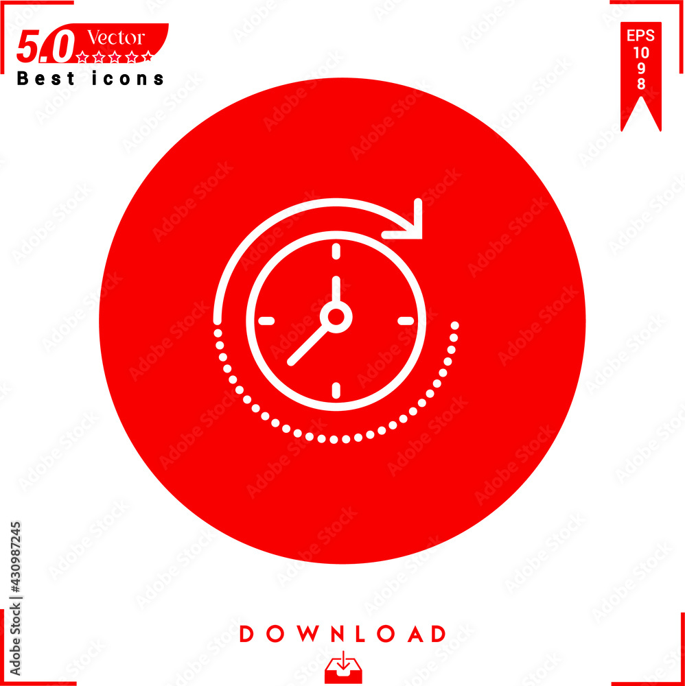 Poster outlines of a white time-passing icon isolated on a red background. graphic design, mobile applicati