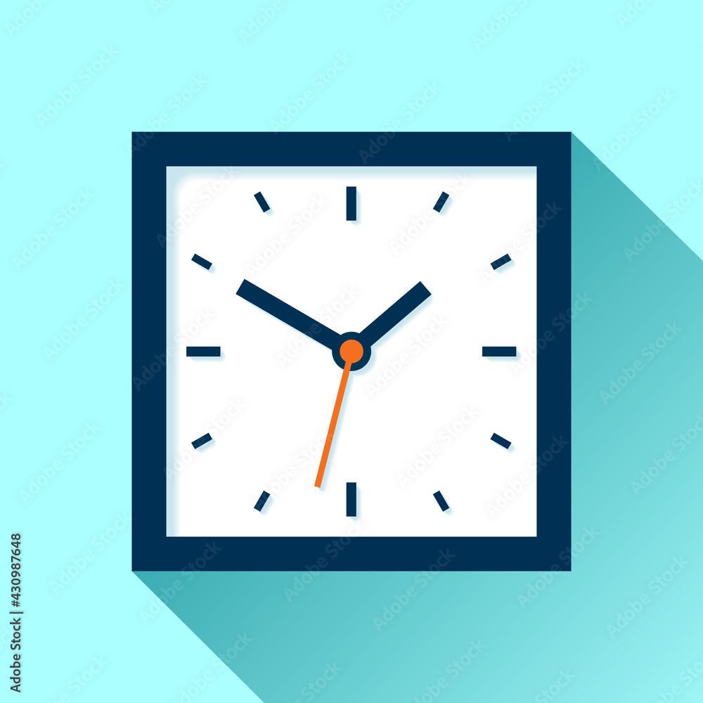 Aufkleber clock icon in flat style, square timer on blue background. business watch. vector design element for
