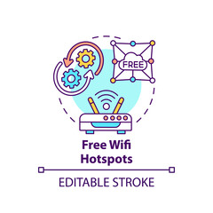 Free wifi hotspots concept icon. Urban internet connection. Online access. Digital inclusion improvement idea thin line illustration. Vector isolated outline RGB color drawing. Editable stroke