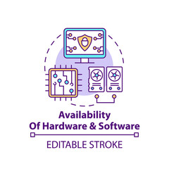 Availability of hardware and software concept icon. Technology improvement. Digital inclusion idea thin line illustration. Vector isolated outline RGB color drawing. Editable stroke