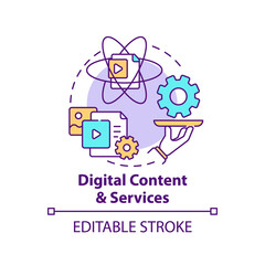 Digital content and services concept icon. Online communication. Internet connection. Digital inclusion idea thin line illustration. Vector isolated outline RGB color drawing. Editable stroke