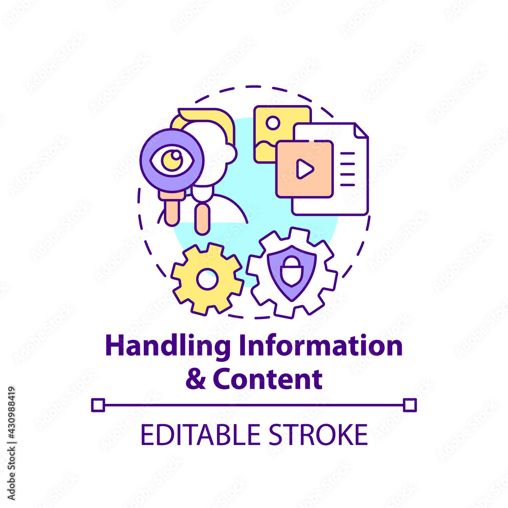 Poster handling information and content concept icon. social media. data on internet. digital literacy and 