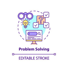 Problem solving concept icon. Online training. Learning skills on internet. Digital inclusion idea thin line illustration. Vector isolated outline RGB color drawing. Editable stroke