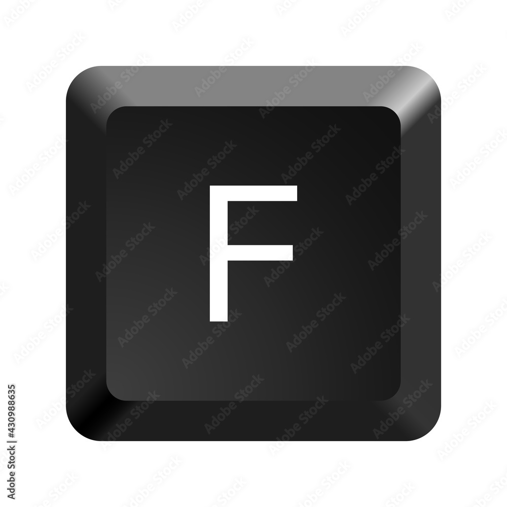 Fototapete black computer keyboard key letter f. button icon vector illustration.