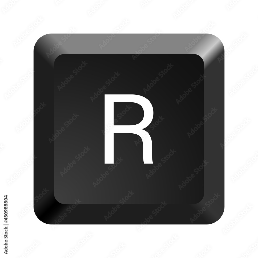 Aufkleber black computer keyboard key letter r. button icon vector illustration.