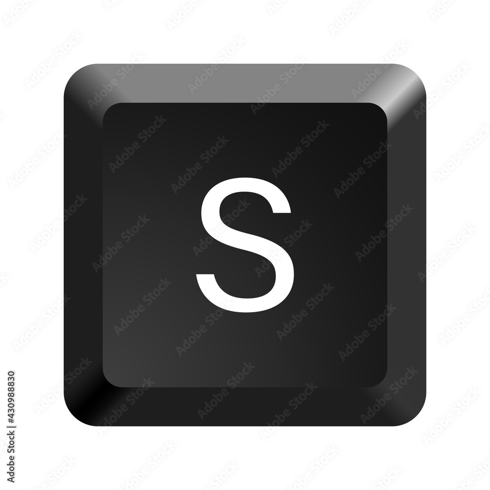 Poster black computer keyboard key letter s. button icon vector illustration.