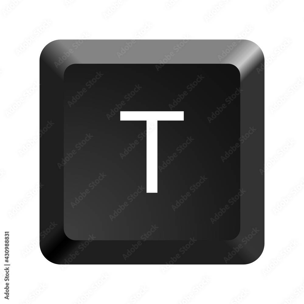 Poster black computer keyboard key letter t. button icon vector illustration.