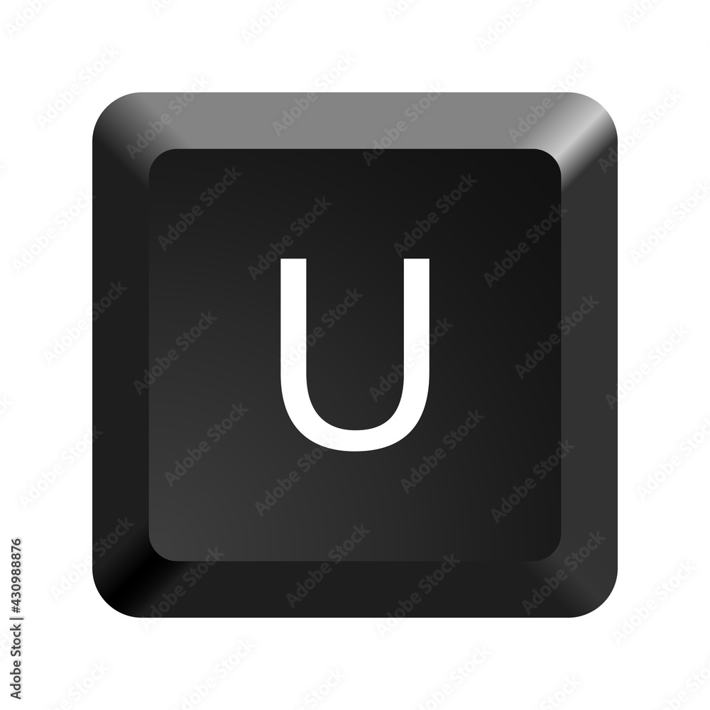 Poster black computer keyboard key letter u. button icon vector illustration.