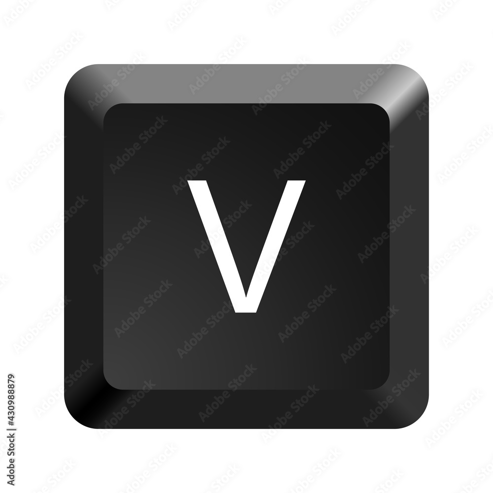 Poster black computer keyboard key letter v. button icon vector illustration.