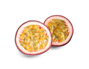 Cut ripe passion fruit isolated on white