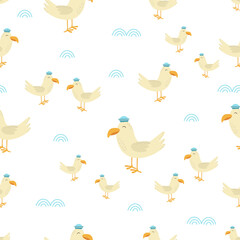 seamless pattern with cute seagull, vector illustration