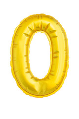 Numeral zero yellow soft to the touch isolated on white background