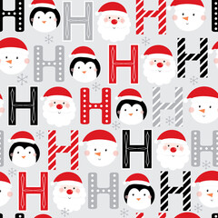christmas seamless pattern with santa claus, snowman and penguin design