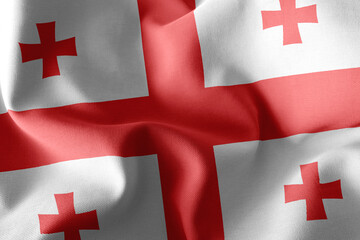 3D rendering illustration closeup flag of Georgia. Waving on the