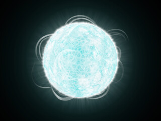 Big blue star. Big hot gas giant. Star and crown. On black background. Space illustration.