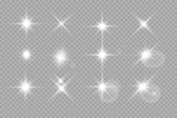 Light effect. Bright Star. Light explodes on a transparent background. Bright sun.