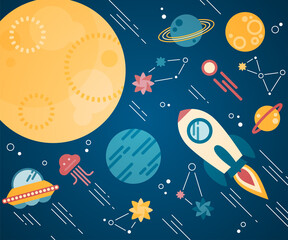 月と宇宙のイラスト © chihori