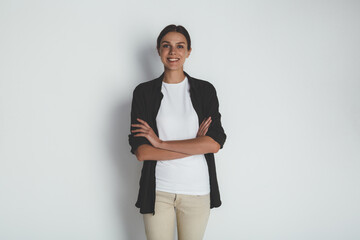 Front view of successful woman in casual clothing