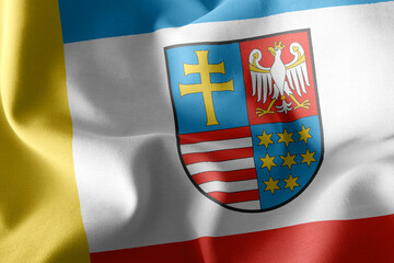 3D illustration flag of Holy Cross Voivodship is a region of Pol