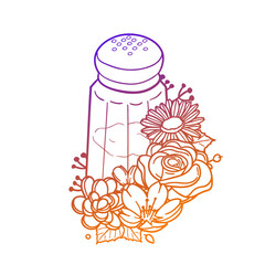 Salt Pot Rose Flower with Vintage Spice Design. Glass Floral frame ornament vector style. Decoration Design Wreath illustration.