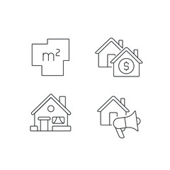 Obraz premium Real estate linear icons set. House for sale. Thin line customizable illustration. Contour symbol. Vector isolated outline drawing. Editable stroke