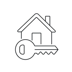 House with key linear icon. Real estate. Thin line customizable illustration. Contour symbol. Vector isolated outline drawing. Editable stroke