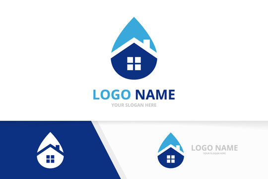 Vector water and home logo combination. Unique oil drop and house logotype design template.