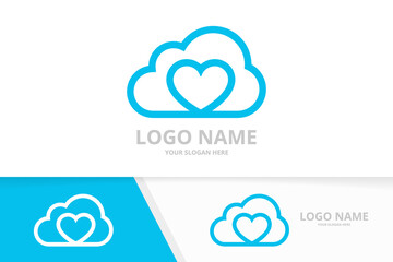 Vector heart and cloud logo combination. Unique love storage logotype design template.