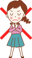 禁止のポーズをする若い女性。