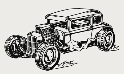 Classic hot rod car template - obrazy, fototapety, plakaty