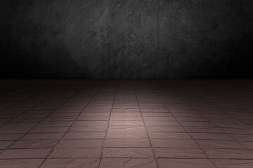 Empty dark abstract cement wall and studio room interior texture for display products wall background..