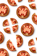 Fresh tomato pattern isolated on white, from above