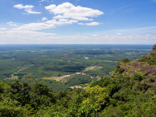 The beautiful top of the big rock on a mountain, blue sky, and the forest in Unseen Thailand of Phu Langka National Park, Nong Khai, Thailand.