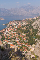 Obraz premium Beautiful view of the city of Kotor from the Castle Of San Giovanni on a sunny day. Montenegro 