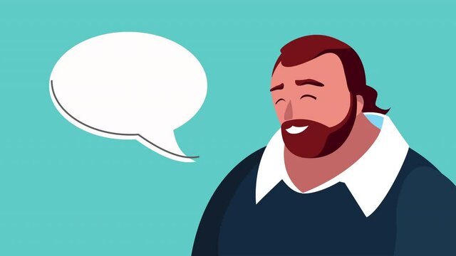 bearded strong man with speech bubble