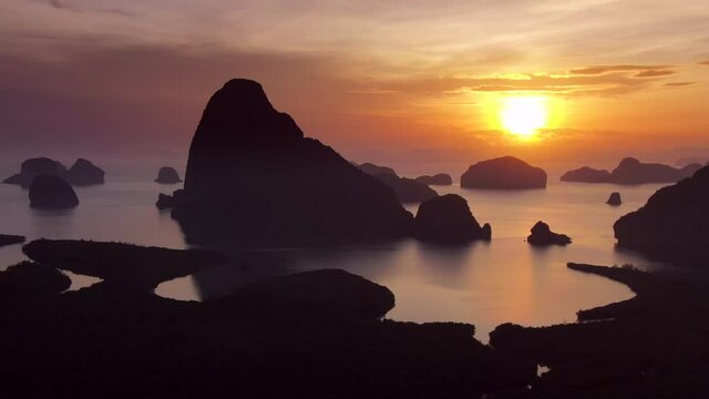 Scenic aerial view of Phang Nga at sunrise